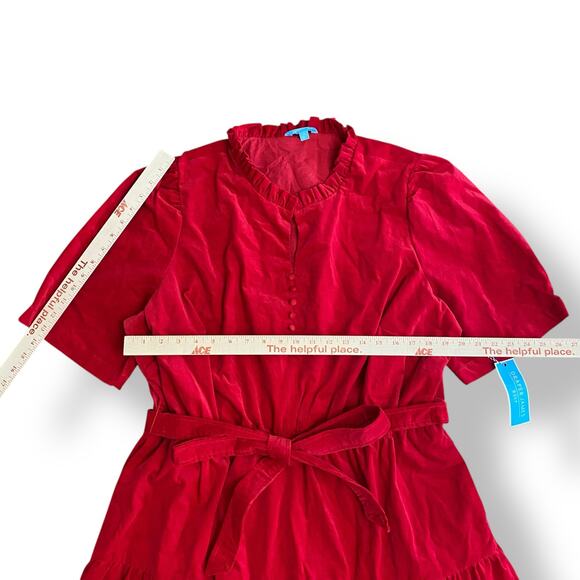 Draper James RSVP NWT Corduroy Ruffle Puff Sleeve Dress Womens Size 1X Red - Picture 5 of 9